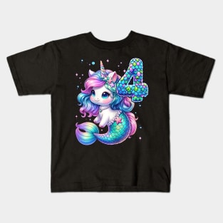 Unicorn Mermaid 4Th Birthday 4 Year Old Party Girls Outfit Kids T-Shirt